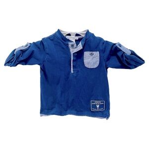 Janie and Jack Blue Kids Shirt with Pocket Size 6-12 Months Unisex
